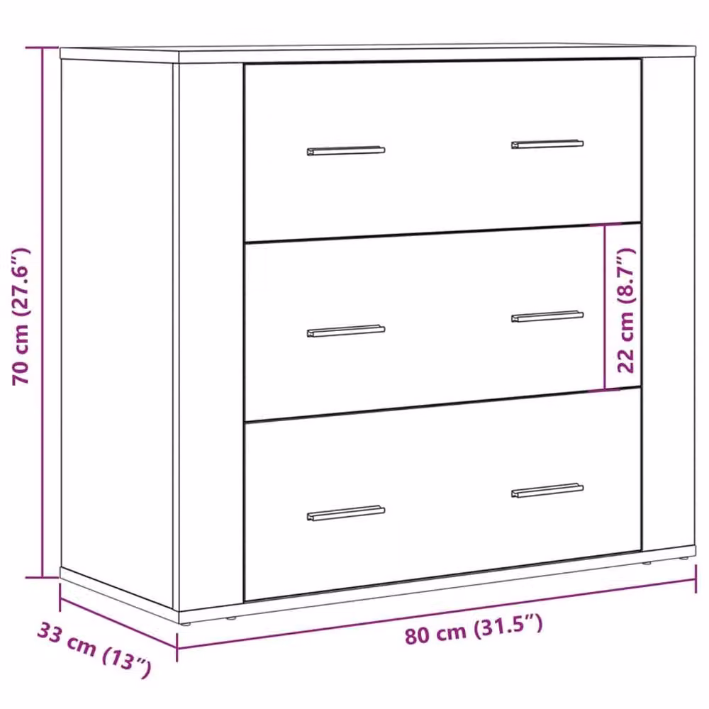 Berkfield Home Artisan Oak Sideboard in Brown, W/D/H: 80 x 33 x 70 cm – 4