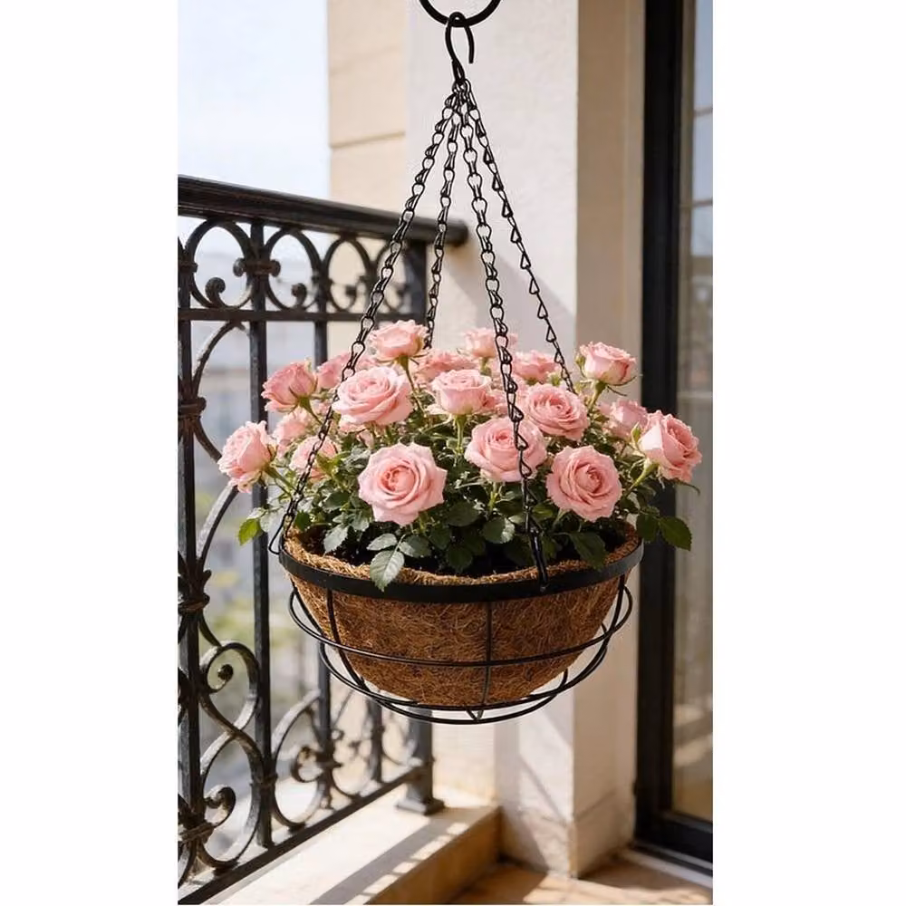 EONLION 2 Pack Brown Metal Hanging Basket Outdoor Garden Planter Set, Diameter: 30.48 cm – 2