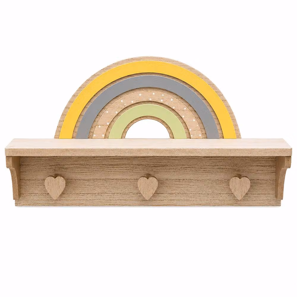 Marco Paul 2 Pack of Multicolour Baby Rainbow Wall Mounted Shelves with Hooks, W: 40 cm, D: 30 cm – 2