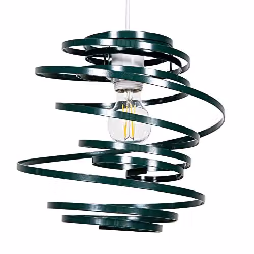 Happy Homewares Modern Metal Double Ribbon Spiral Swirl Ceiling Light Pendant Shade in Green, Diameter: 23 cm