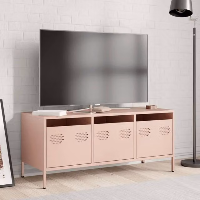 Berkfield Home Pink Modern TV Cabinet in Matt Cold-rolled Steel, W: 101.5 cm, D: 39 cm, H: 43.5 cm
