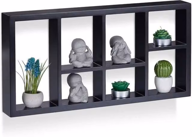 FORGEVIO Black 7-Compartment Modern Floating Wall Shelves Display – 1