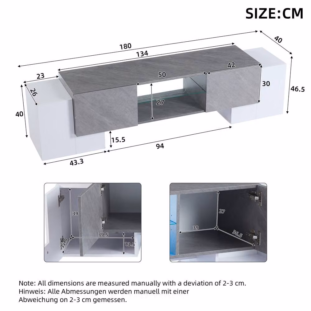 BTM LED TV Stand with 4 Doors and Open Storage, White and Grey, W: 180 cm, D: 40 cm, H: 46.5 cm – 5