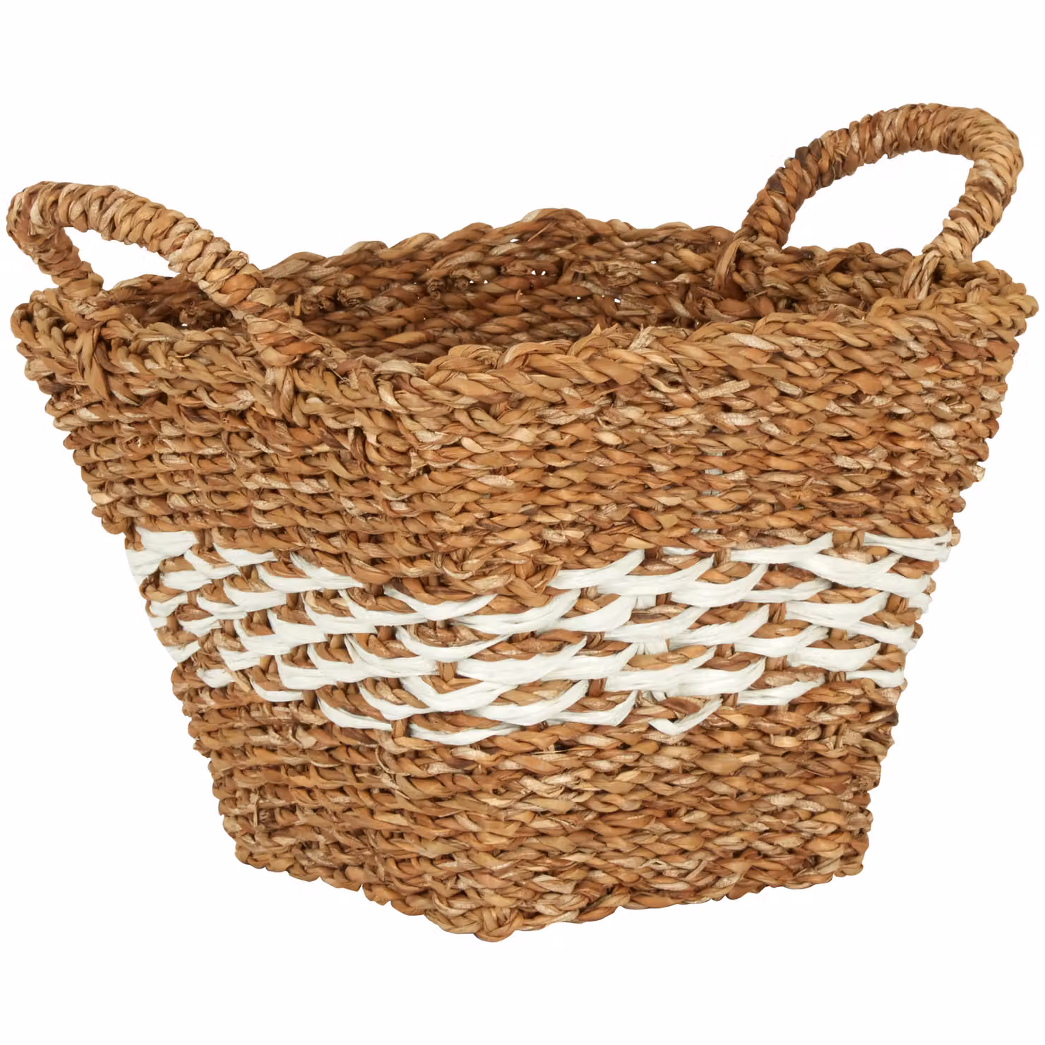 Orsina Lidi Tapered Seagrass Basket with Handles in White and Beige – 2