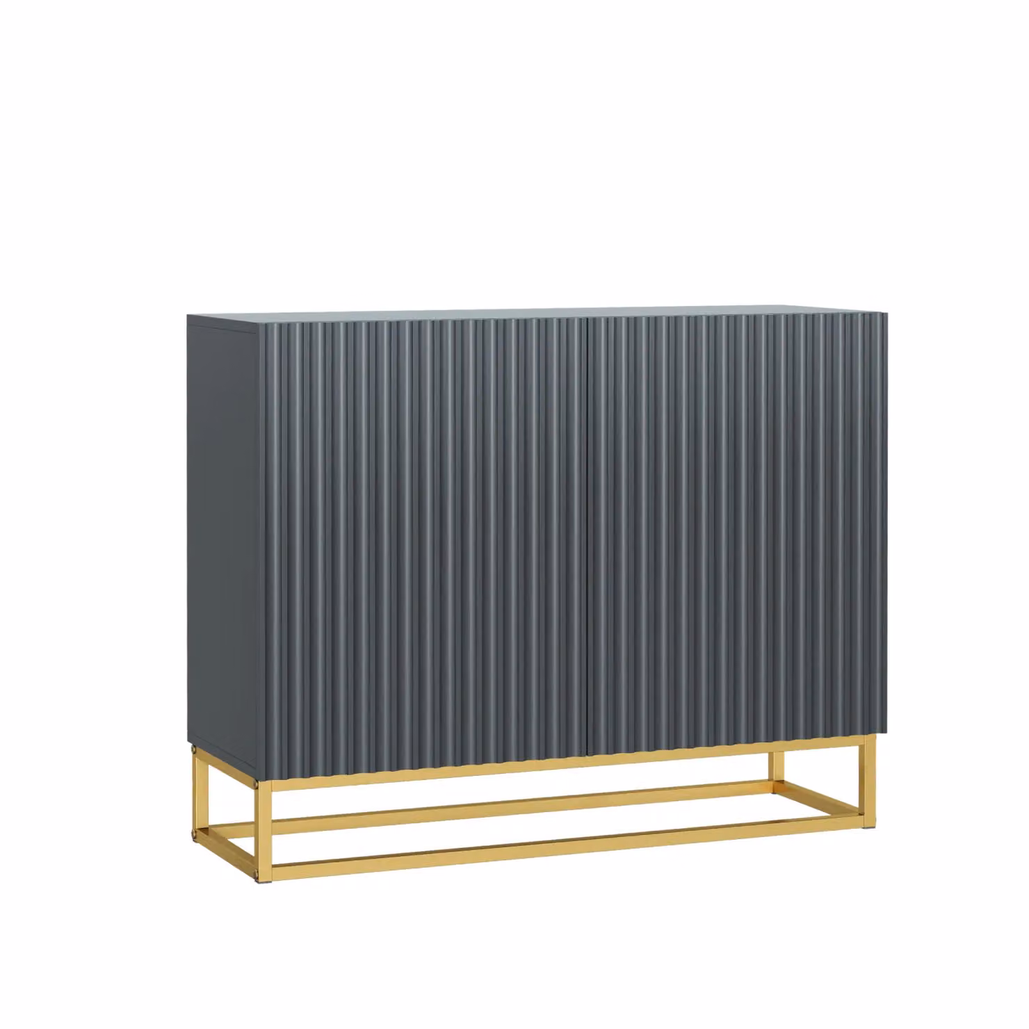 Mex Furniture LTD Dark Grey Fluted Sideboard with Gold Base, W: 100 cm, H: 80 cm, D: 35 cm – 2