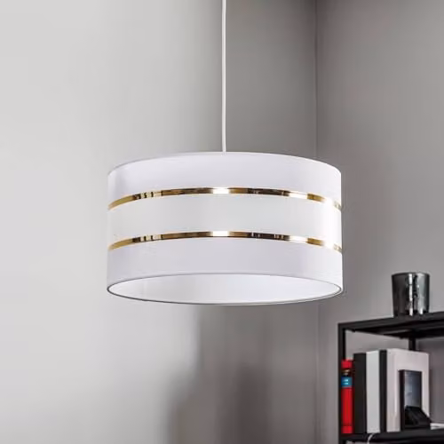Netlighting Helam Helen Cylindrical Pendant Ceiling Light in White and Gold/Brass, Diameter: 40 cm – 2