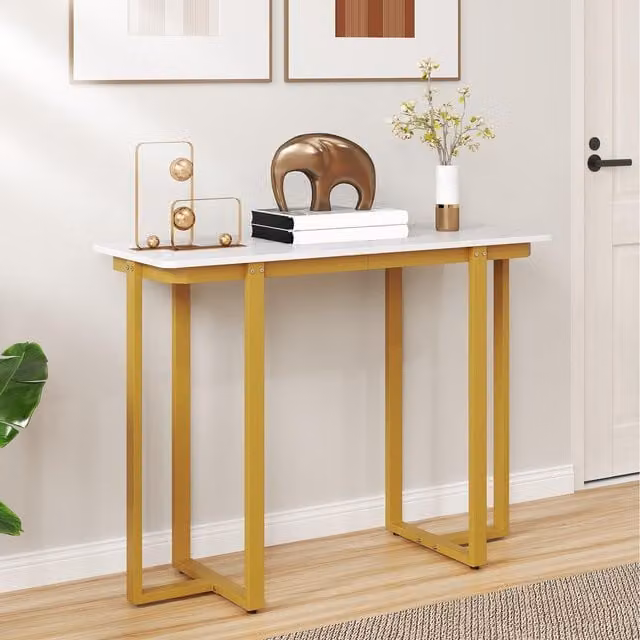 COSTWAY Modern Faux Marble Console Table in White