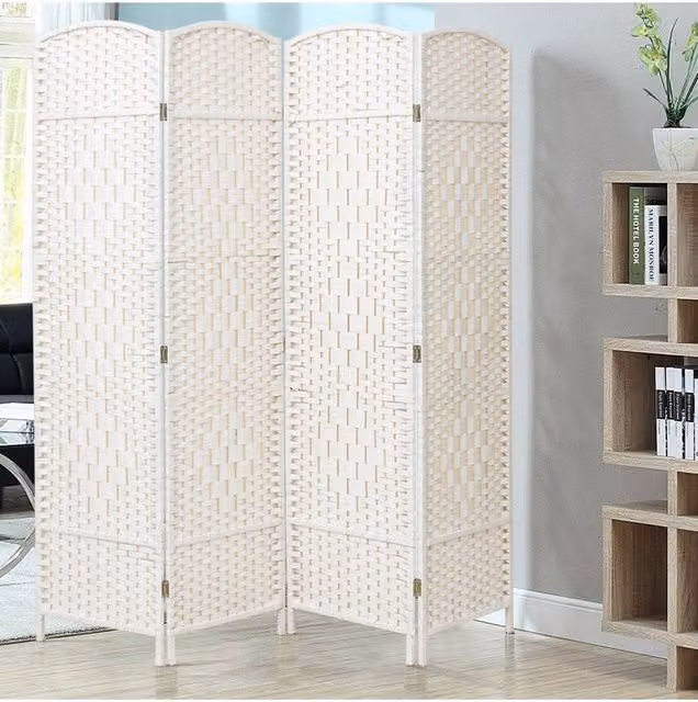 Livingandhome Folding Solid Wood Room Divider Privacy Screen in White