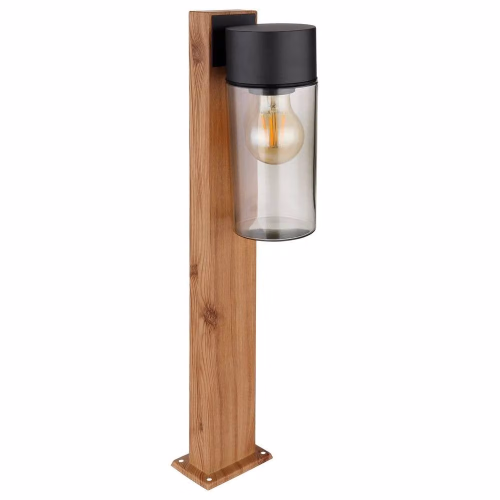 Netlighting Etsi Outdoor Pedestal Light in Brown with Wood Look and Smoke Glass Shade, IP44, 1x E27 – 2