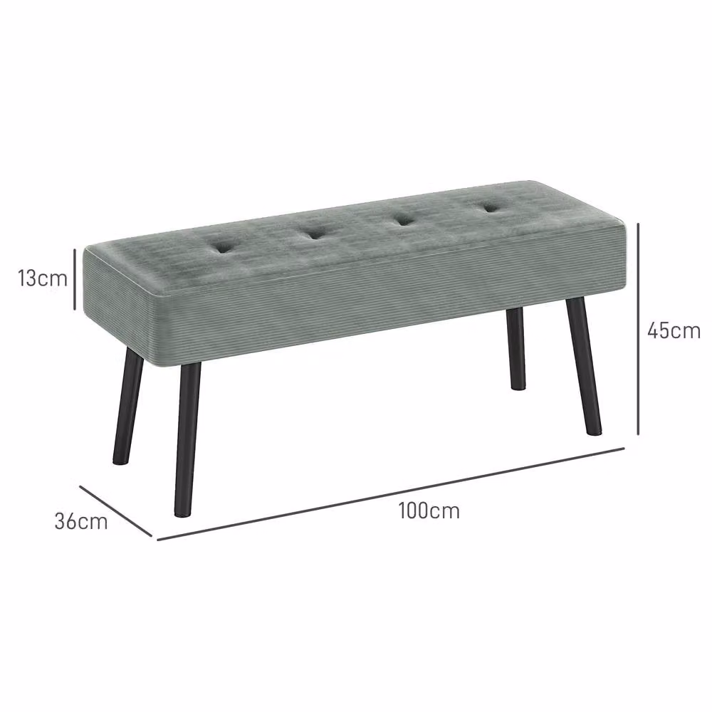 STILVORA Green Fabric Tufted Bench with Metal Legs, Width: 100 cm – 2