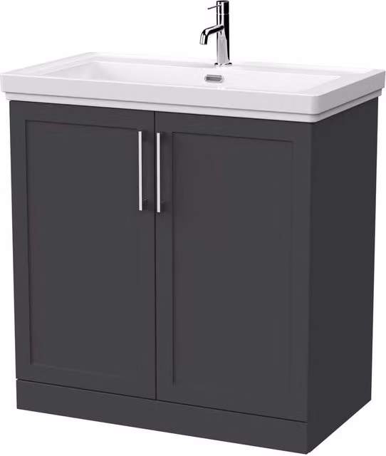 Balterley Stonnall 2 Door Dark Grey Vanity Unit with 1TH Fireclay Basin, Width: 80 cm – 1