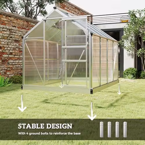 Outsunny Silver Polycarbonate and Aluminium Walk-In Greenhouse with Sliding Door – 4