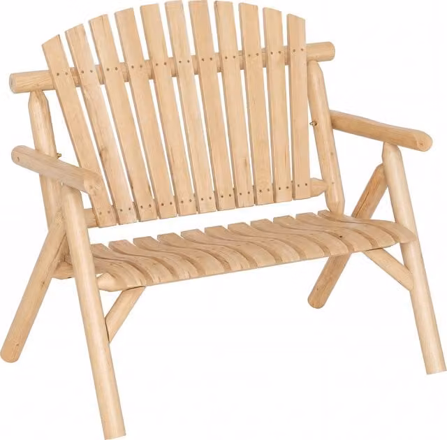 Costway 2-Seater Rustic Treated Hardwood Patio Bench with Armrests in Brown and Beige