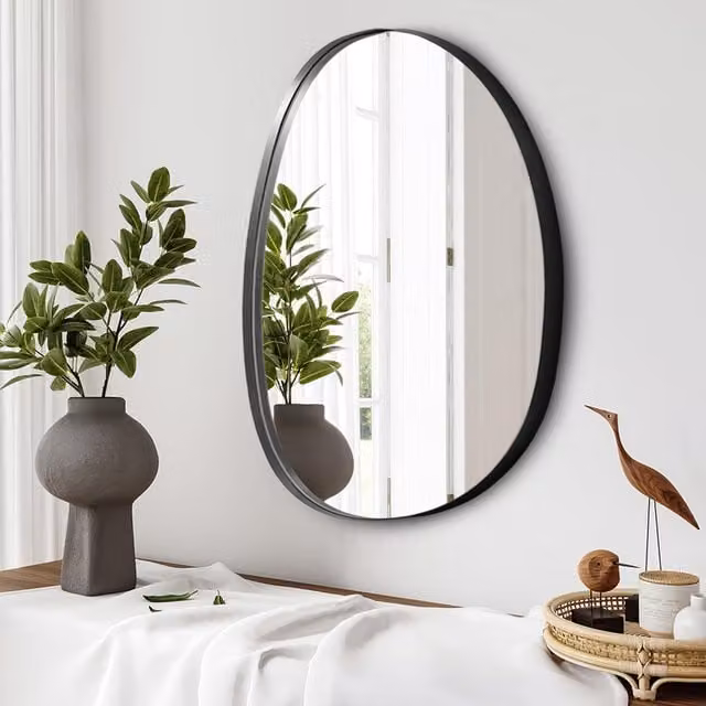 Livingandhome Irregular Oval Explosion-Proof Wall Mirror with Black Metal Frame