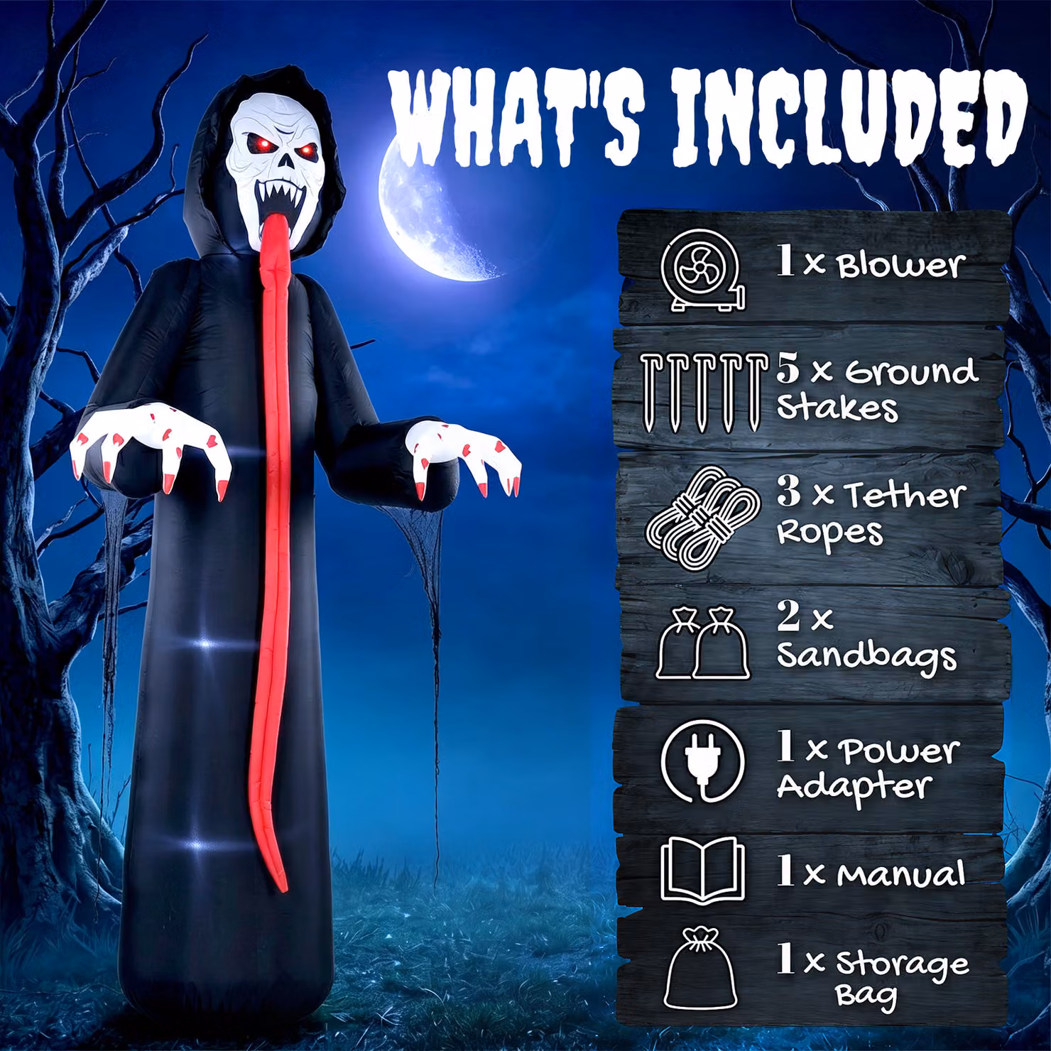 Outsunny 10 FT Inflatable Skeleton Halloween Decoration with Built-in LED Lights in Black – 6