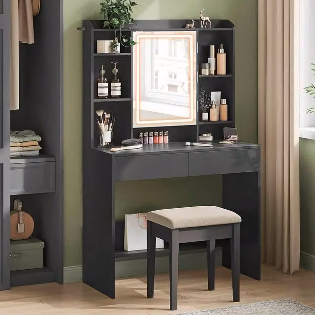 VASAGLE Hollywood LED Dressing Vanity Table in Black