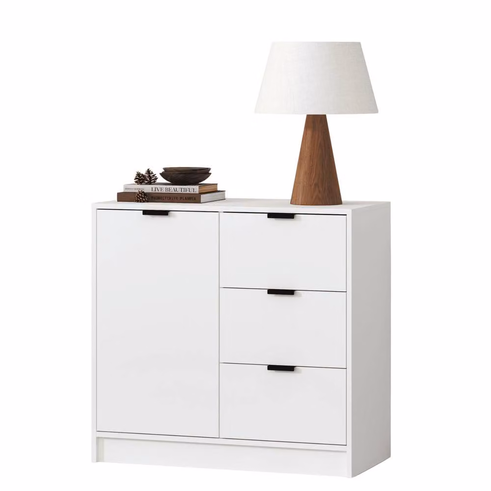 Home Source Phoenix Small 1 Door 3 Drawer Sideboard Cabinet in White – 2