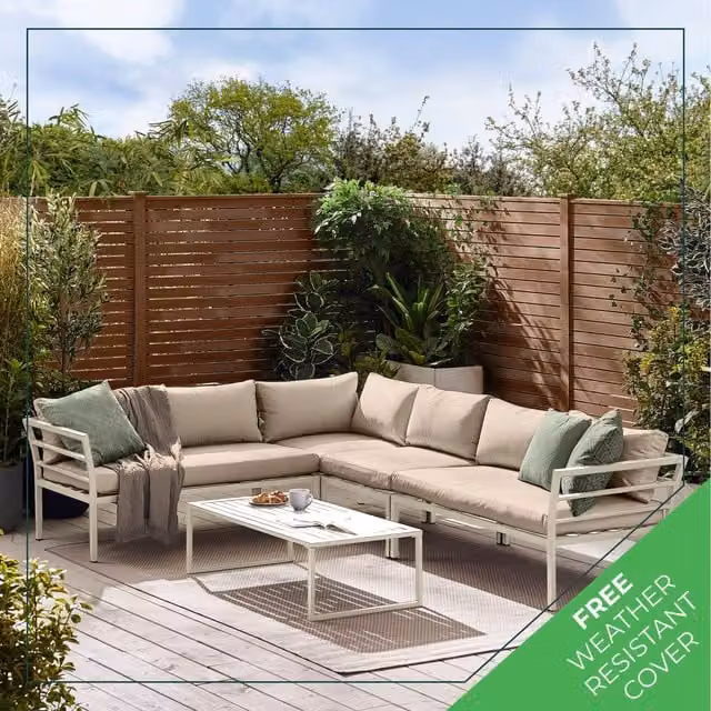 Furniturebox Montenegro 6-Seater Metal Outdoor Sofa Set with Corner Sofa and Table in Grey and White