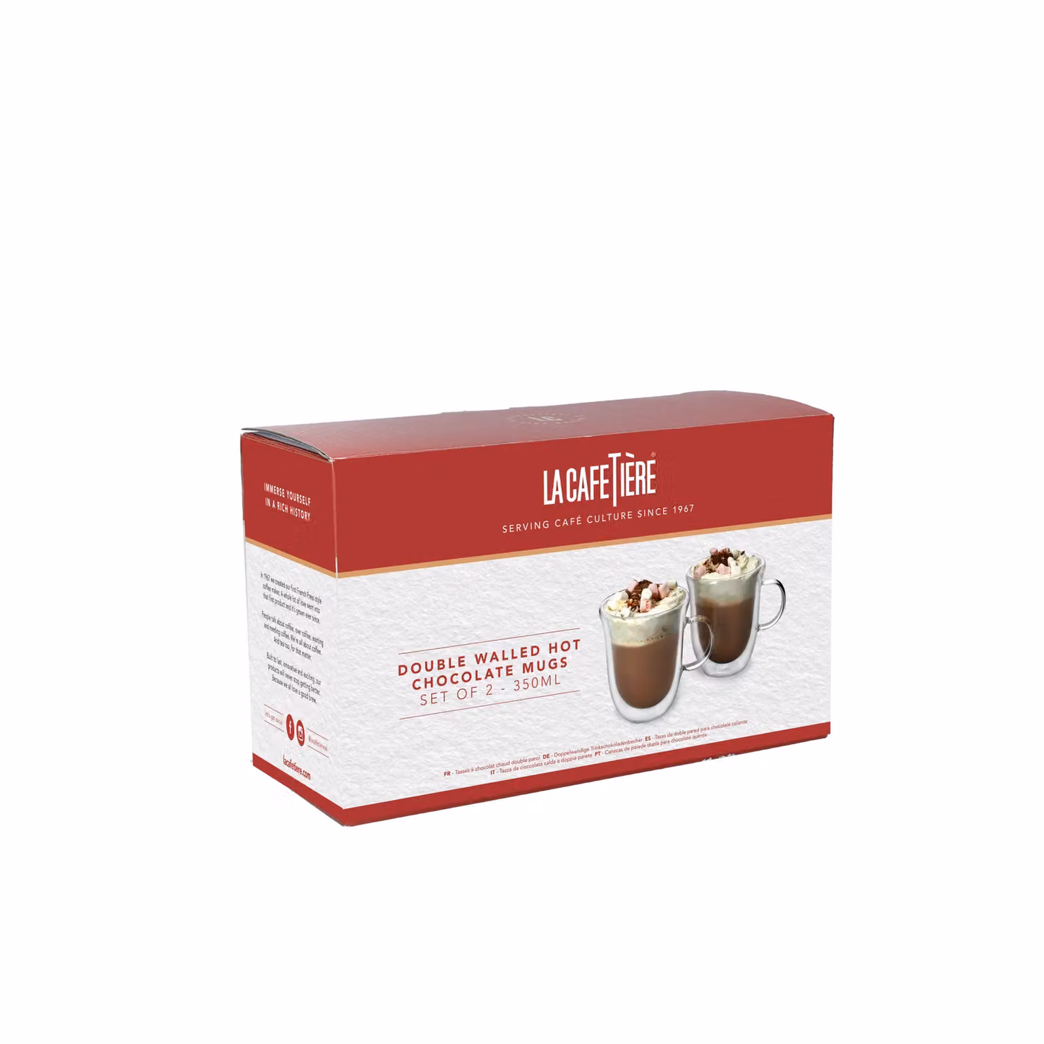 La Cafetiere Set of 2 Double Walled Glass Hot Chocolate Mugs, 350ml, Transparent – 4