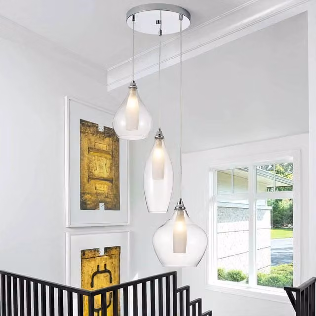 NIVOR Adjustable Hanging Pendant Light with 3 Clear Glass Globe Spheres and G9 LED Bulbs in Chrome and White – 1