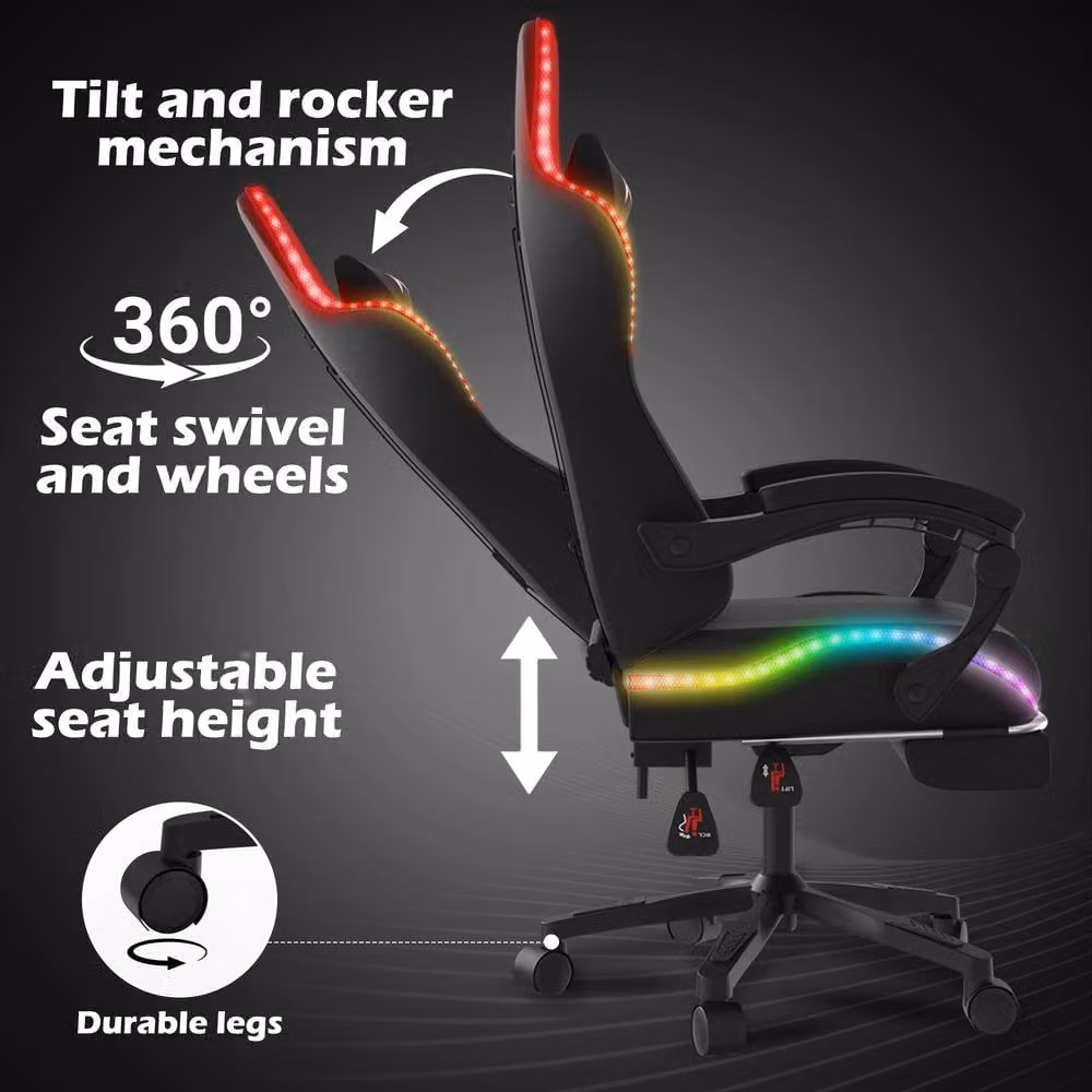 Alivio Black Synthetic Leather RGB LED Gaming Chair with App Control and 360 Degree Swivel – 2
