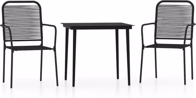 Berkfield Home 3 Piece Modern Garden Dining Set in Matt Black Metal and Glass