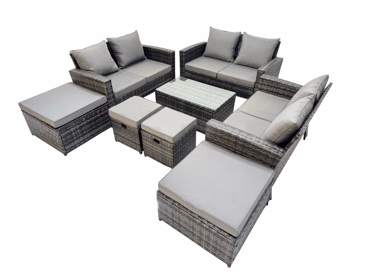 Fimous Lounge Double Seat Sofa, Coffee Table and 4 Stool Set in Dark Grey – 2