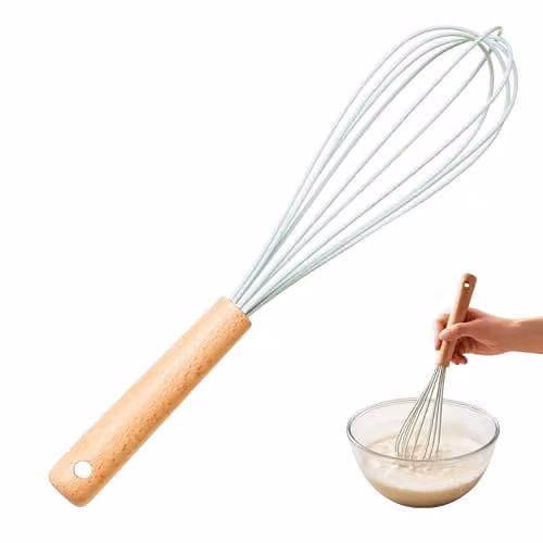 Premier Housewares Sage Green Silicone Head Whisk with Round Wood Handle
