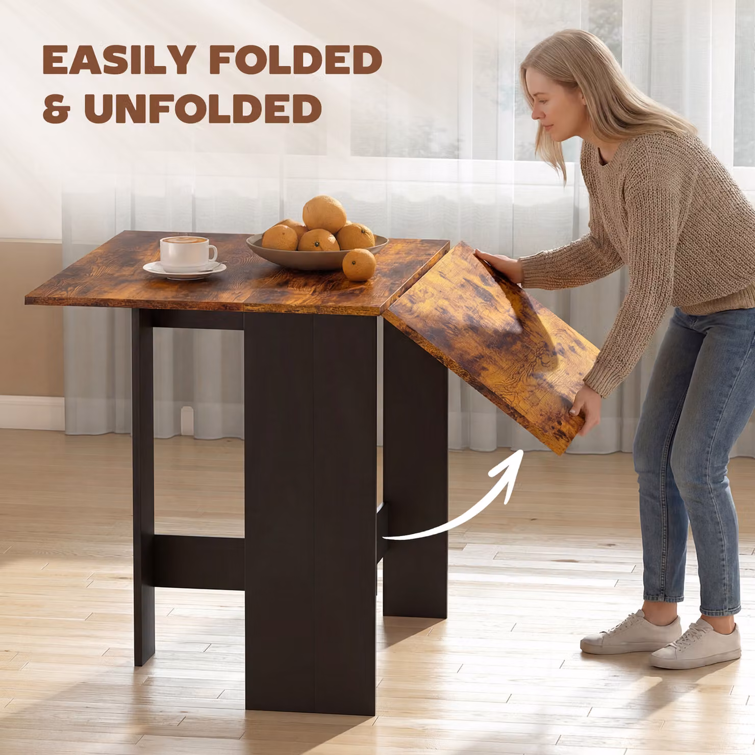 HOMCOM Folding Butterfly Leaf Dining Table in Brown and Black with Scandinavian Design – 4