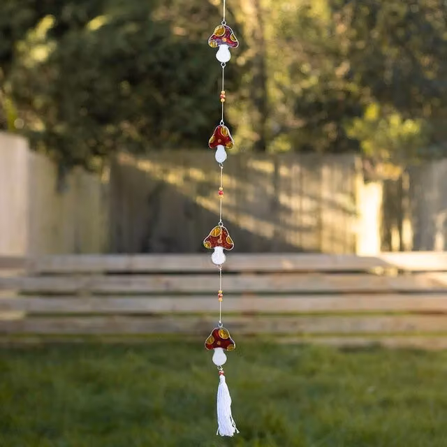 Uniqueful Mushroom Suncatcher String in Multicolour, White and Red, Length: 80 cm – 1
