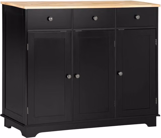 NESTLUNE Black Buffet Cabinet with Storage Cabinets and Drawers, W: 100 cm, D: 60 cm