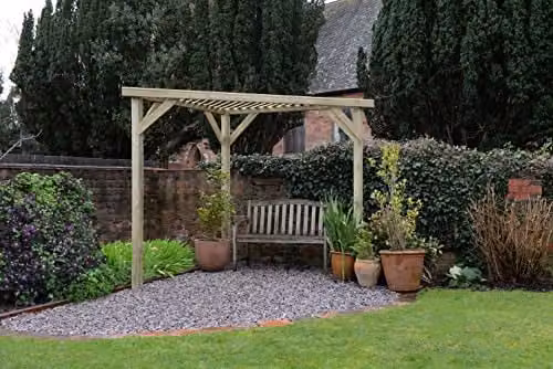 Forest Garden Modern Slatted Corner Wood Pergola in Brown
