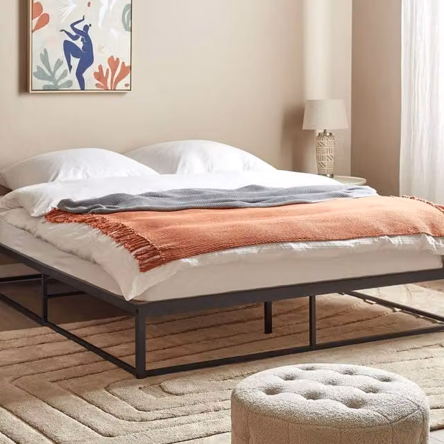 Wyld Haus Industrial Modern Black Lacquered Metal Bed, W/D/H: 180 x 200 cm