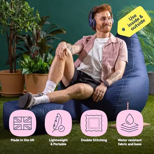 Bean Bag Bazaar icon Gaming Recliner Indoor and Outdoor Bean Bag with Footstool in Blue – 5