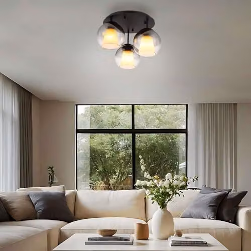 Netlighting Barry Shade Cluster Ceiling Light with Black and Smoke Grey Glass Spheres, 3x E27 – 2