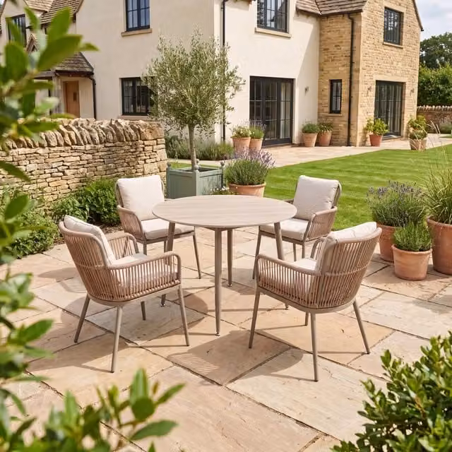 Artemis Home Westcott 4 Seater Round Garden Dining Set in Brown and Beige
