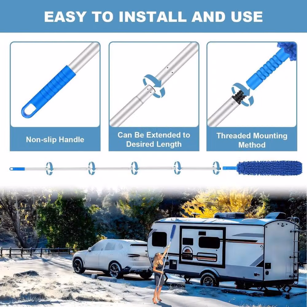 Kelvenix Blue Telescopic Caravan Awning Cleaning Brush and Microfibre Mop, Height: 120 cm – 3