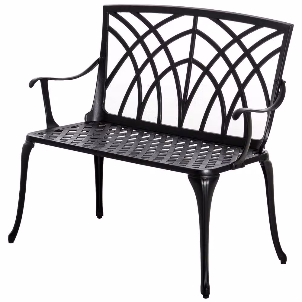 Wyld Haus Elsu 2 Seater Garden Bench in Black Cast Aluminium with Antique Finish – 2
