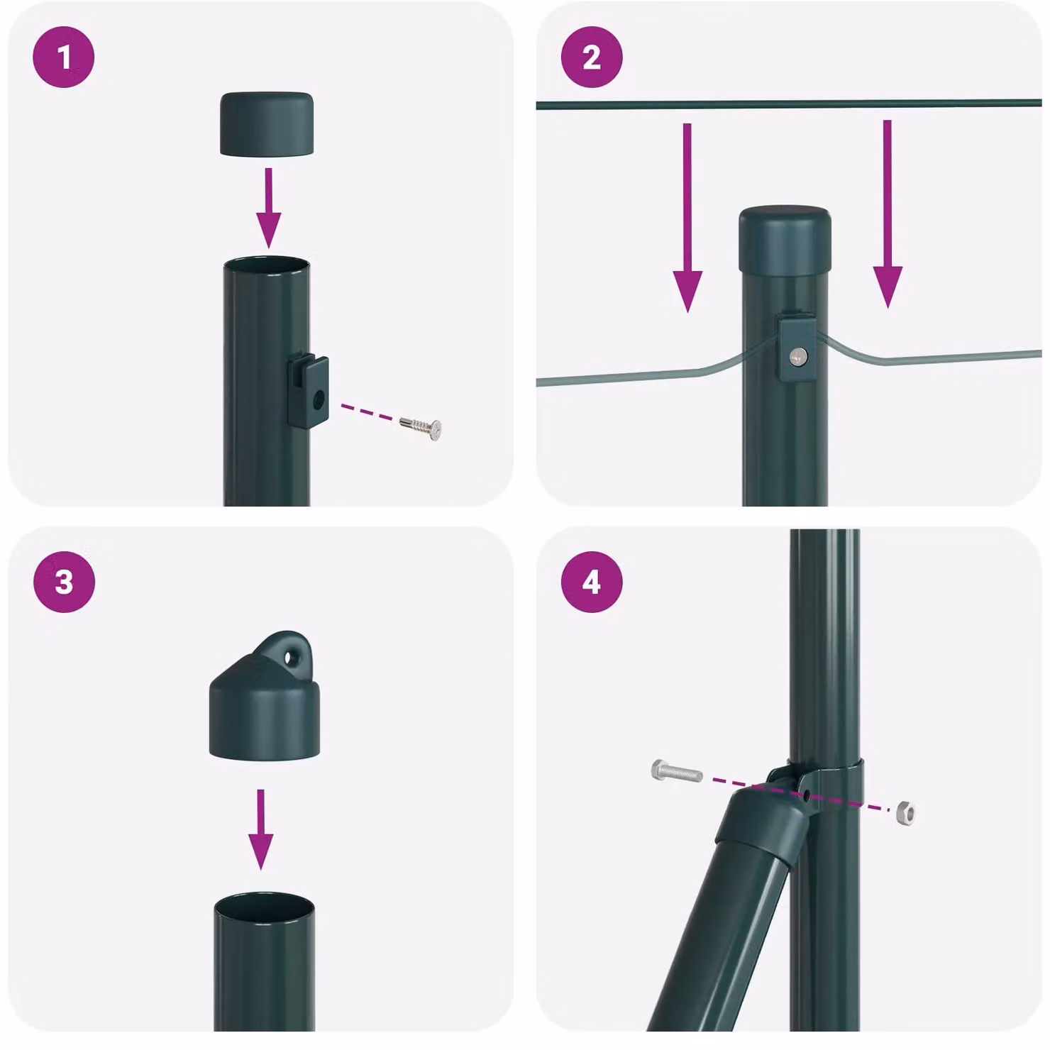 Berkfield Home Set of 2 Green Metal Round Fence Posts – 6