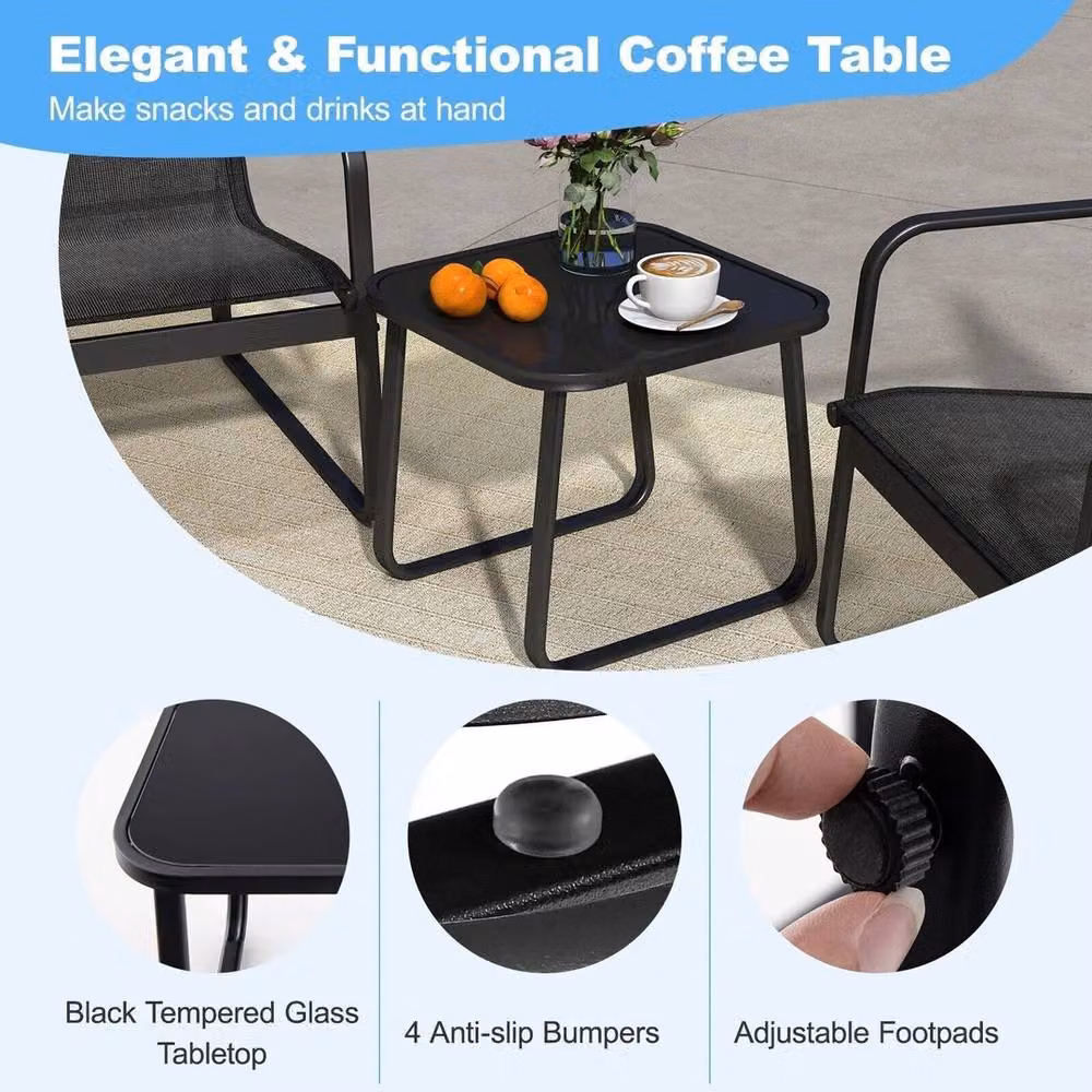 VOGREX 3-Piece Metal and Glass Patio Bistro Set in Matt Black – 5