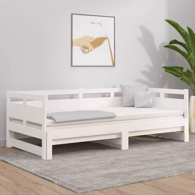 Berkfield Home White Solid Wood Pine Pull-out Day Bed, W/D/H: 160 x 200 x 80 cm – 1