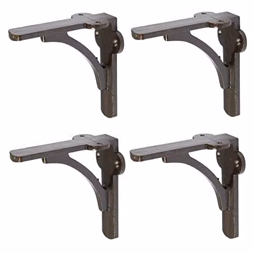 Hammer and Tongs Pack of 4 Curved Iron Shelf Brackets in Raw Black, Diameter: 100 mm – 1
