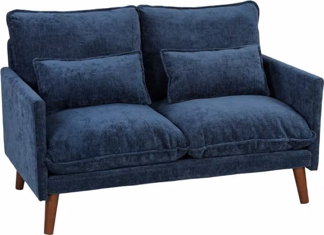 HOMCOM Blue Velvet 2 Seater Sofa with Scatter Cushions and Rubberwood Legs – 1