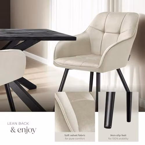 tectake Marilyn Set of 2 Dining Chairs with Velvet Fabric and Geometric Pattern in Black – 2