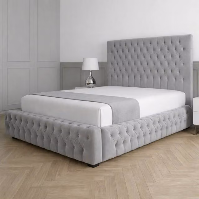 Living Comfort Bedz Countess King Size Upholstered Velvet Gas Lift Storage Bed in Silver Grey, W/D/H: 180 x 200 cm