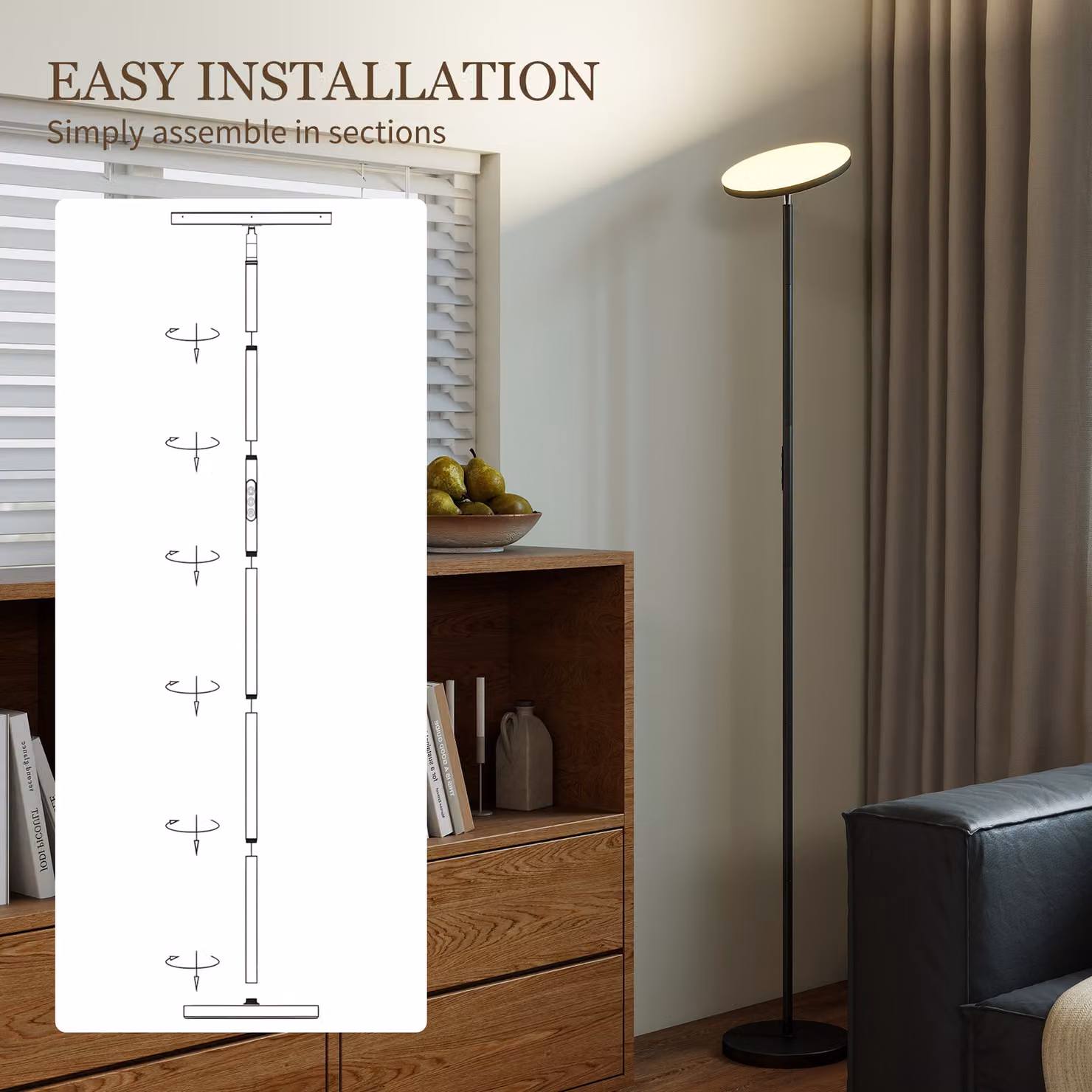 HOMCOM RGB Uplighter Floor Lamp in Black, Dimmable Standing Lamp with Remote and Touch Control, 2700K-6000K Colour Temperatures, H: 177 cm – 7
