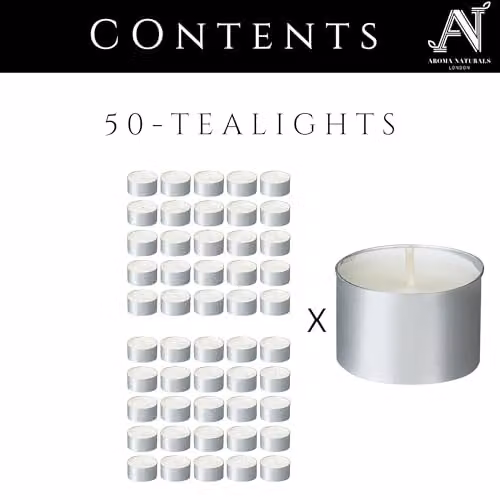 Aroma Naturals Unscented White Tealight Candles, Pack of 50, D3.72 x H2.5 cm – 4