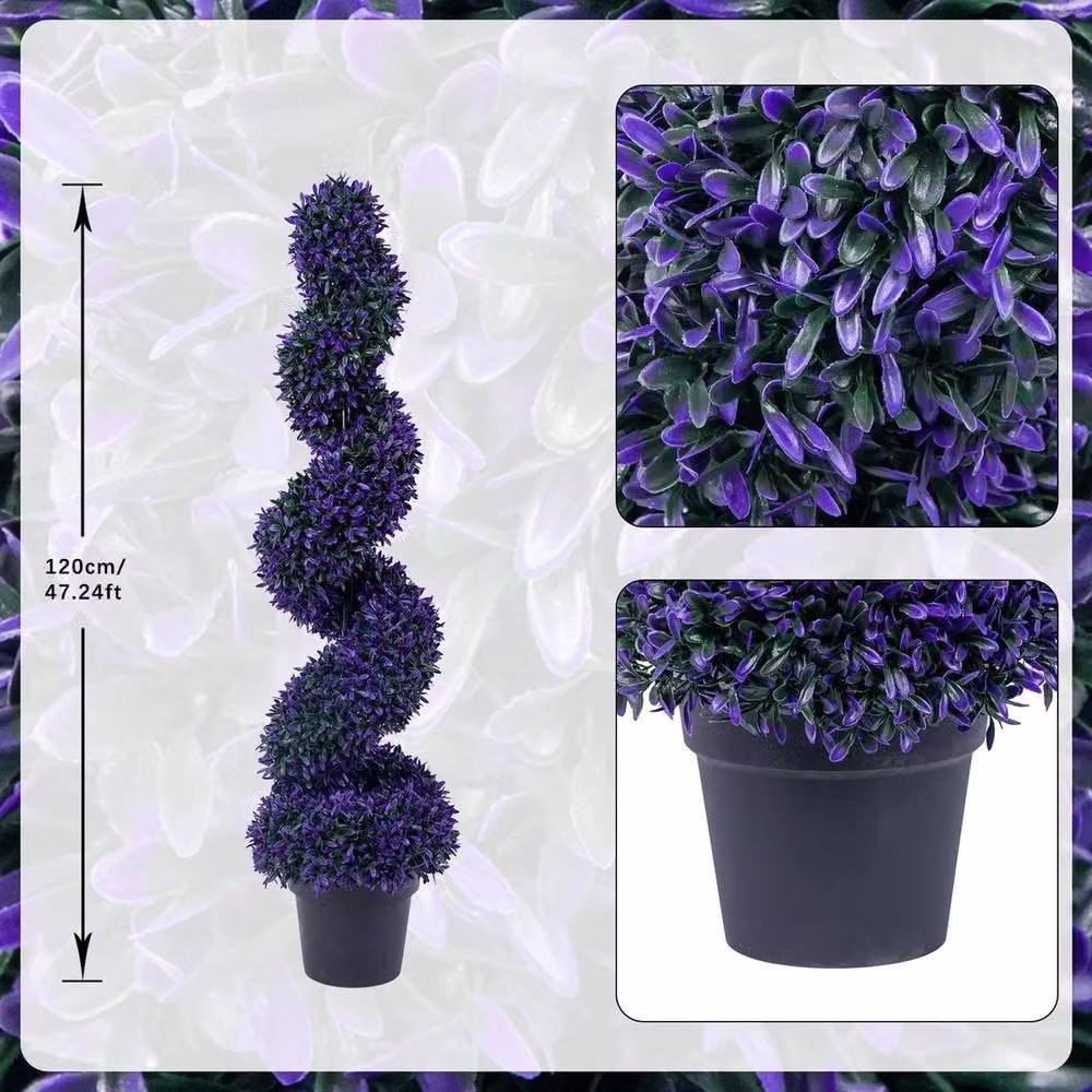 VOGREX Set of 2 Purple Artificial Spiral Topiary Trees, 121.92 cm Height – 2