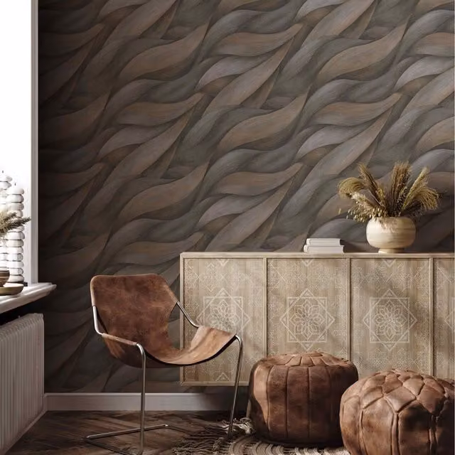 Erismann Casual Chic Non-Woven Botanical Floral Wallpaper in Brown and Grey