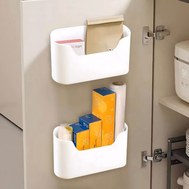 Kelvenix Set of 2 White Wall-Mounted Plastic Kitchen Storage Boxes